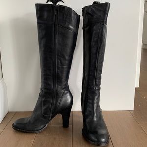Aldo black leather knee high heel boots size 38